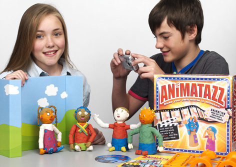 A girl and boy playing with their Animatazz animation kit