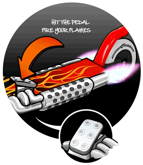 Graphics for the Evo Flame Thrower Scooter marketing