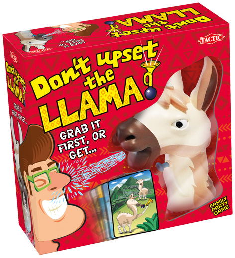 Girls playing Don't Upset The Llama Packaging