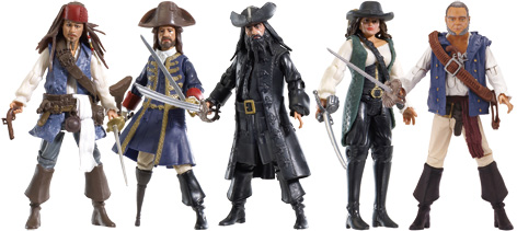 Five of the stunning toy figures produced by Flair to tie in with the Pirates of the Caribbean 4: On Stranger Tides film