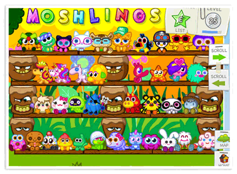 A screen-grab of the Moshling Zoo on the Nintendo DS