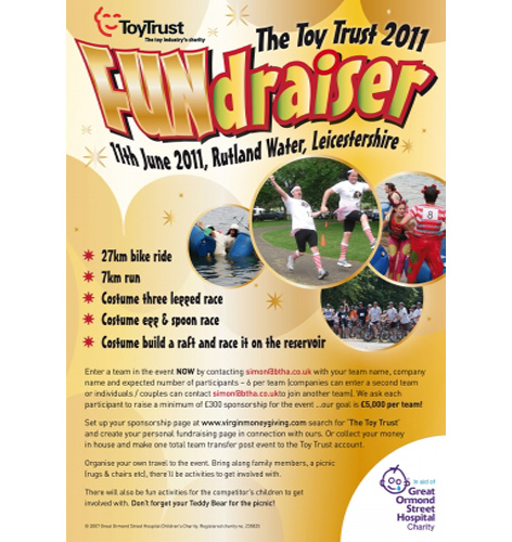 Poster for the Toy Trust FUNdraiser at Rutland Water in 2011