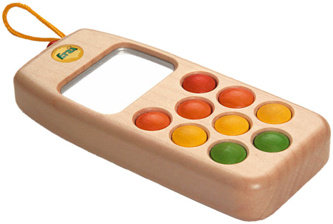 A wooden toy mobile phone from Erzi