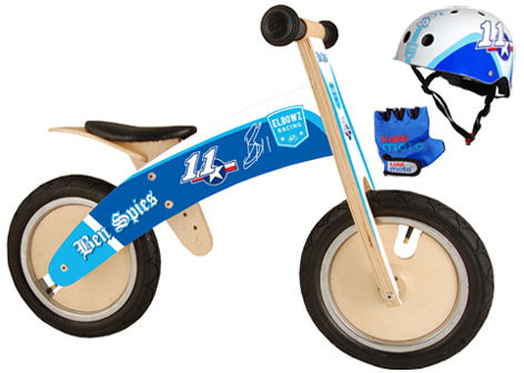 The Ben Spies balance bike and helmet