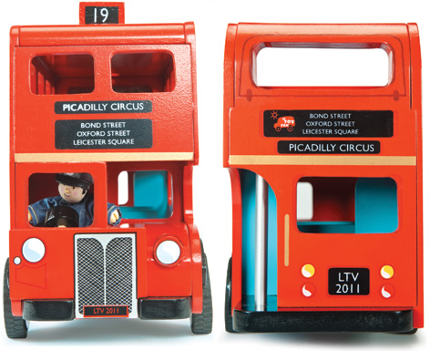 The front and back of the London Bus from Budkins and Le Toy Van