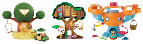 Comparison of the Raa Raa The Noisy Lion Playset with the Moshling Treehouse and the Octonauts Octopod.