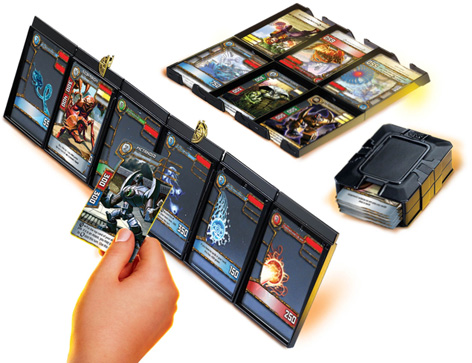 A boy playing the Redakai trading card game