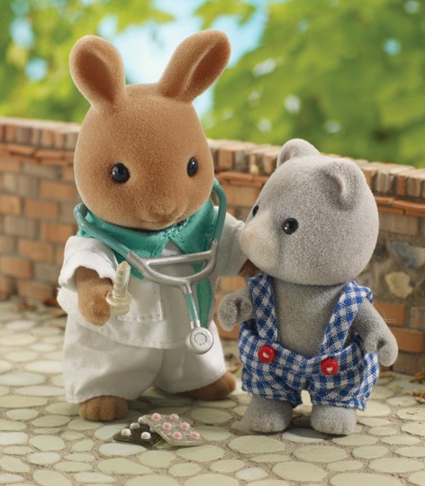 The Sylvanian Families Paramedic Thomas Nightingale, with patient Owen Bearbury